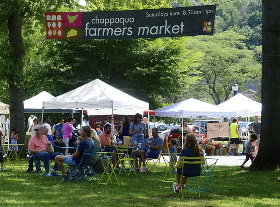 Visitors enjoying the weather at the Chappaqua Farmers Market